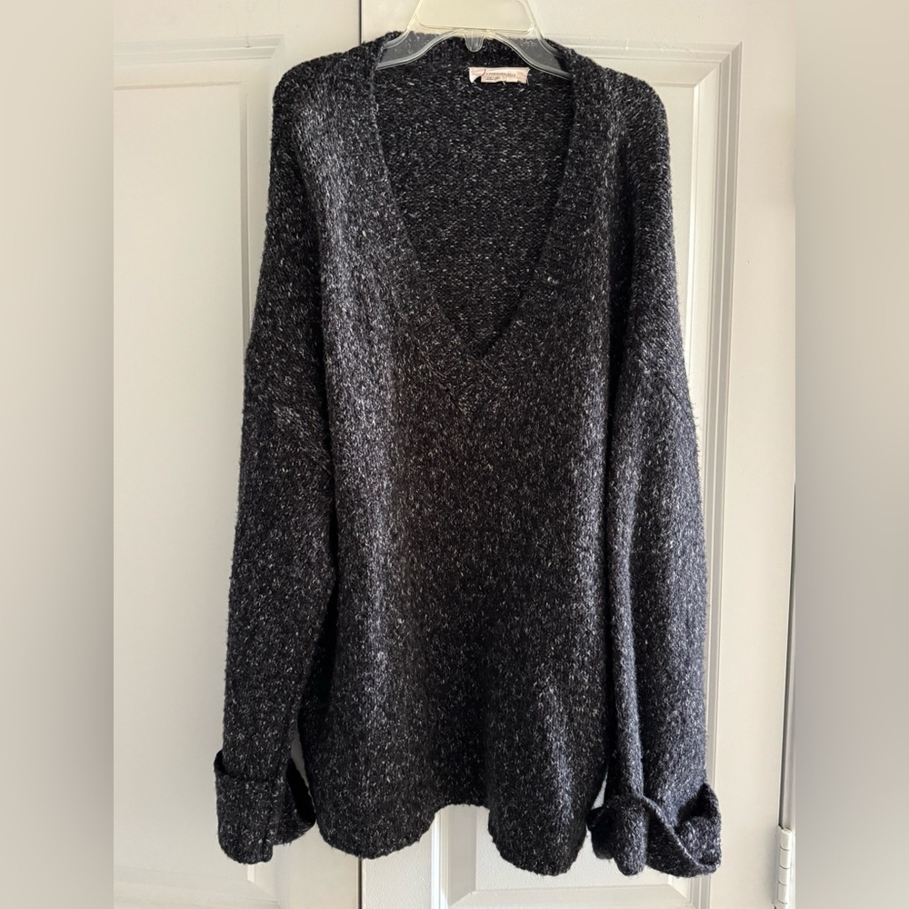 Anthropologie Deep Charcoal V-Neck Sweater